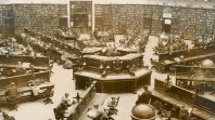 Domed Reading Room in 1940s with mostly male visitors