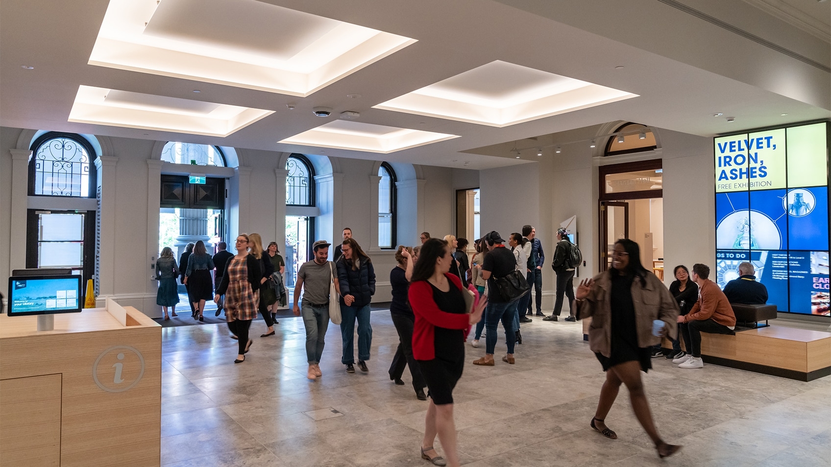 foyer with people entering library