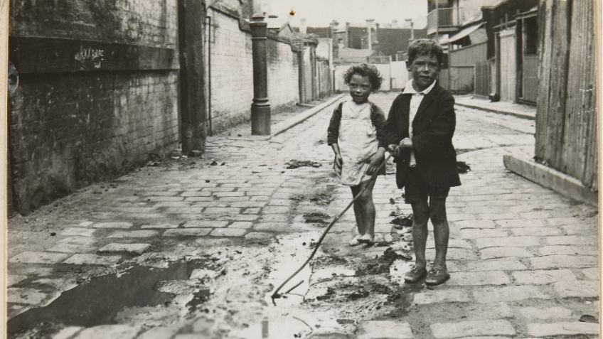 Black and white photo of two young children