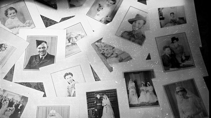 Black and white photographs from the 1940s including weddings and servicemen